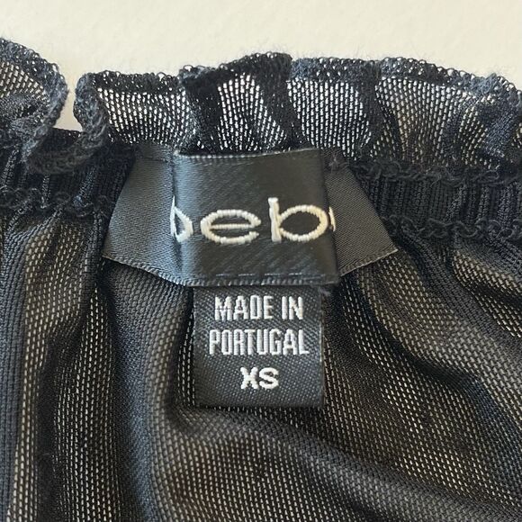 Bebe Y2K Witchy Sheer Black Ruffled Top XS Mesh Whimsigoth Dark Romantic Grunge - Picture 10 of 13